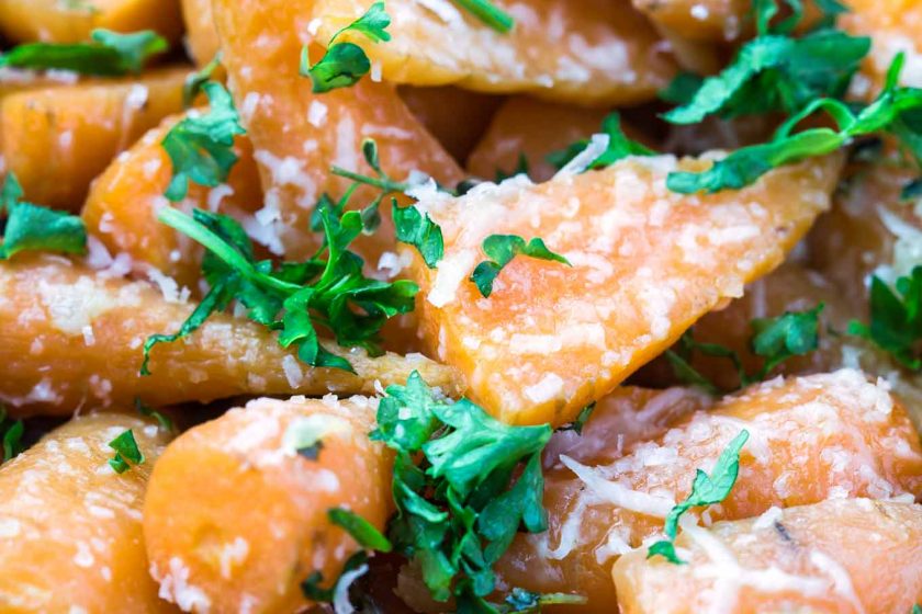 garlic butter roasted carrots with parmesan